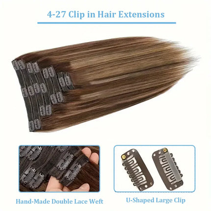 Women Human Hair Extension 8Pcs Clip In Remy Hair Weft 100% Human Hair Extensions For Lady 16''-26'' Natural Clips Hairpieces