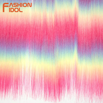 FASHION IDOL 28inch/3PCS Ariel Straight Hair Bundles Crochet Hair Synthetic Braiding Hair Ombre Rainbow Braids Hair Extensions