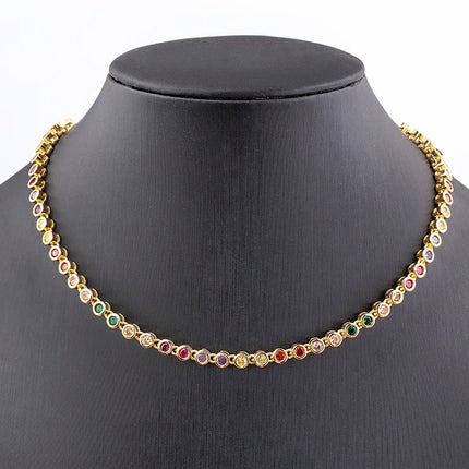 AIBEF INS Popular Romantic 5 Colors Rhinestone Women Pendant Gold Plated Iced Out Tennis Chain Necklace Charm Copper Zircon Gift