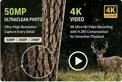 Solar Wildlife 50MP 4K Video Trail Camera with Night Vision 0.3s Motion Activated Waterproof for Outdoor Hunting Garden Monitori