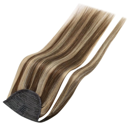 Ponytail Extension Human Hair For Women Clip In Ponytail Hair Extension Straight Hair Pieces #4/27 Color Wrap Around Ponytail