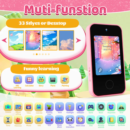 Kawaii Cartoon Kids Smart Toy Phone, Children's Camera, 2.8-Inch Touch Screen, HD Dual Camera, Photo Taking, Photography, Music