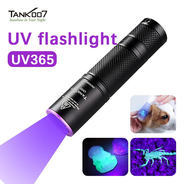 TANK007 UV03 365nm Professional Ultraviolet Flashlight Aluminum EDC Handheld UV Light for Jewelry Ore Leak Inspection