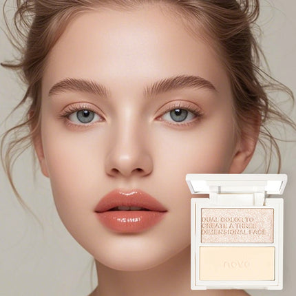 2 in 1 Highlighter & Contour Palette - Matte & Shimmer, Long Lasting, Non-Greasy, Vitamin E, For All Skin Tones