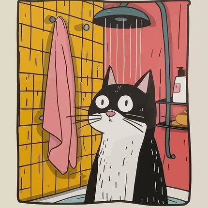Cute Wash Paws Cat Canvas Print Kawaii WashRoom Bathroom Nursery Wall Art Poster for Modern Living Room Bedroom Home Decor