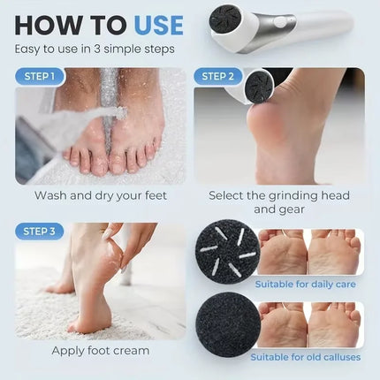 Electric Foot Grinder Rechargeable Callus Remover 2 Speed USB Pedicure Device for Thick Hard Dry Skin Heels Care