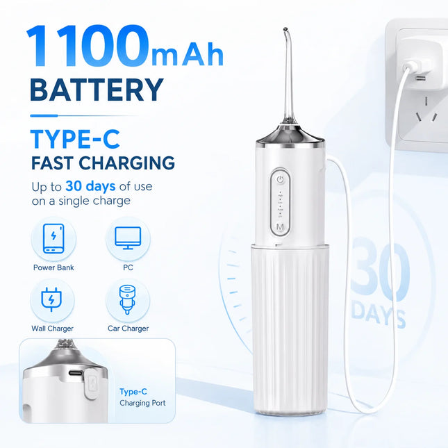 Portable Mini Water Flosser Foldable Travel Oral Irrigator For Kids Adults 4 Level Adjustment 200ml USB C IPX7 Cordless