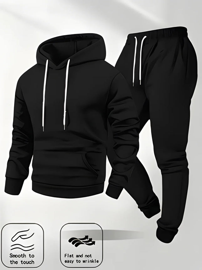Men's Comfortable Fleece Lined Hoodie Sweatshirt Set Casual Streetwear Autumn Winter Trendy Clothing Hooded Sweatshirt Set Men's