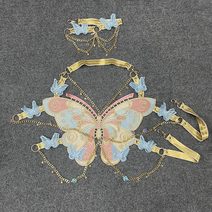 Women's Butterfly Embroidered Top Crystal Chain Sleeveless Cropped Top Camisole Backless Adjustable Sexy Beach Holiday Y2K Top