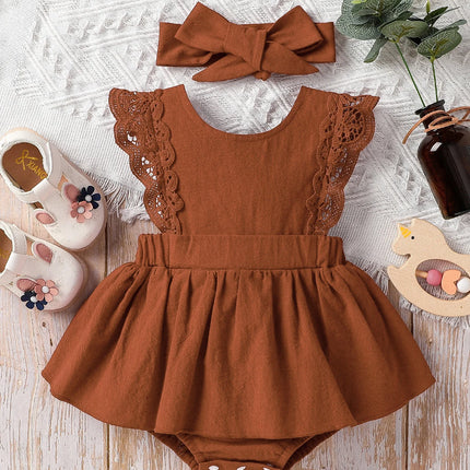 Baby girl summer 3-24M leisure and simplicity pure color Classic Cute Vacation Outdoor dress+hair band