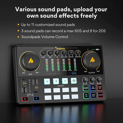 maonocaster AME2 Sound Card Maonocaster Audio Interface Podcast Equipment Studio All-In-One Mixer for Live Streaming,Guitar,PC