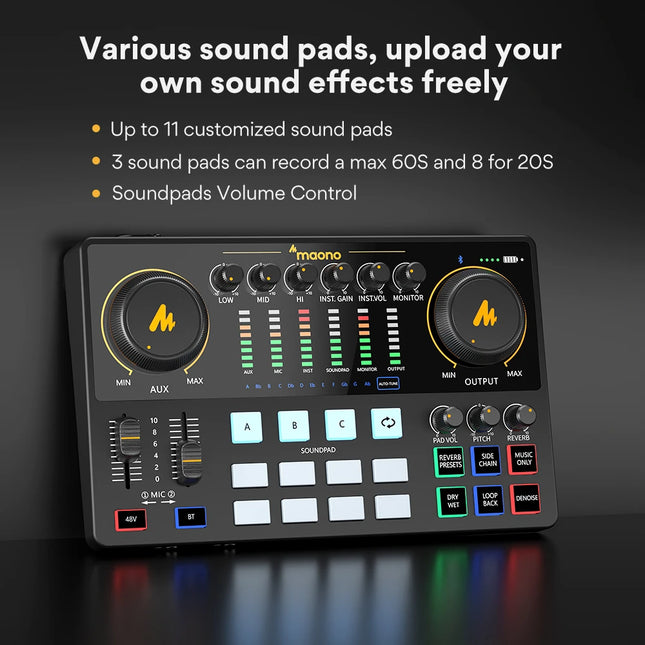 maonocaster AME2 Sound Card Maonocaster Audio Interface Podcast Equipment Studio All-In-One Mixer for Live Streaming,Guitar,PC