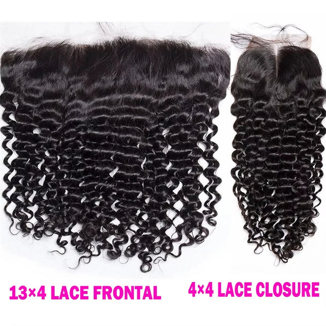 Kinky Curly 13x4 Transparent Lace Frontal 4x4 Lace Closure Deep Wave Water Wave Lace Closure 100% Human Hair Remy Pre Plucked