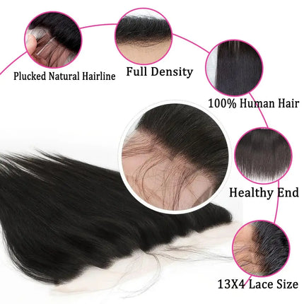 Brazilian Straight Human Hair Bundles with Frontal Closure 100% Virgin Hair Straight Weave 3 Bundles with 13x4 Lace Frontal Hair