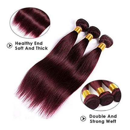 Straight Human Hair Bundles Wine Red Color 99J Burgundy Straight Brazilian Remy Virgin Human Hair Quick Weave Bundles Extensions