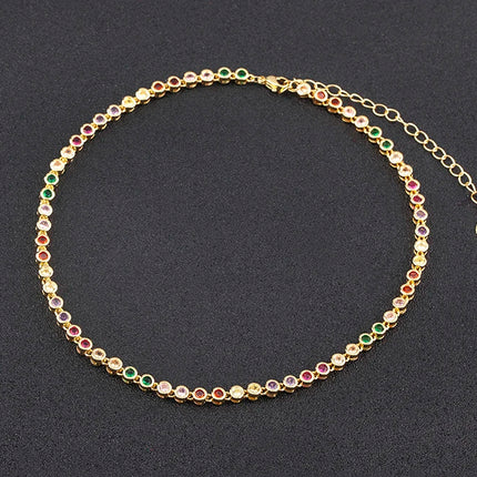 AIBEF INS Popular Romantic 5 Colors Rhinestone Women Pendant Gold Plated Iced Out Tennis Chain Necklace Charm Copper Zircon Gift