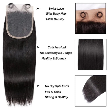 Bone Straight Human Hair Bundles with Closure Vietnamese Virgin Hair Weaves Straight Bundles with 4x4 Lace Closure For Extension