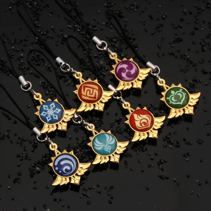 Genshin Impact Hanging Rope Pendant Keychain Eye Of God Seven Elements Double Sided Glass Pendant Keyring Cell Phone Charm
