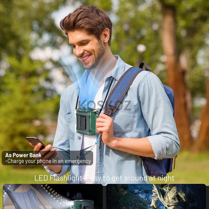 Portable Waist Fan with 10 Speed, Clip on Wearable Personal Fan with Flashlight, Hands-Free Hanging Neck Fans, Outdoor Camping