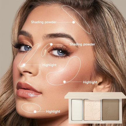 3-In-1 Contouring Powder - Easy To Blend, Highlight And Contour Palette, Ultra-Fine And Long-Lasting, Complexion-Enhancing Shade