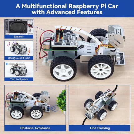 CC SunFounder Picar-X AI Robot Smart Car Kit for Raspberry Pi 5/4/3B+/Zero 2w, Openclaw LLMs ChatGPT/Gemini/Grok Python, Scratch