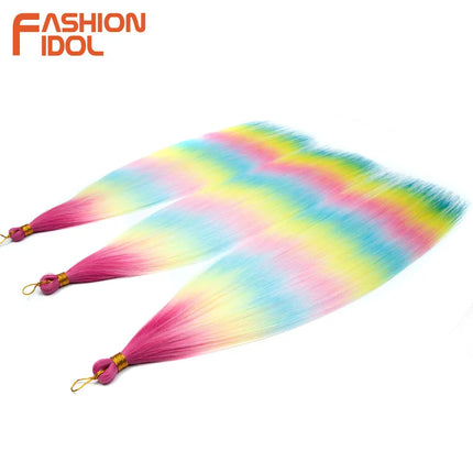 FASHION IDOL 28inch/3PCS Ariel Straight Hair Bundles Crochet Hair Synthetic Braiding Hair Ombre Rainbow Braids Hair Extensions