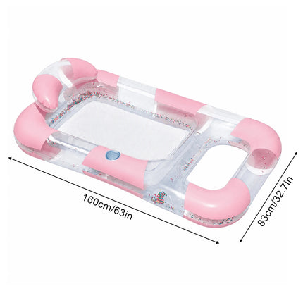 Inflatable Double Pool Float, Transparent Water Hammock Lounge Raft with Mesh Bed Cup Holder, Confetti Floating Lounger Summer