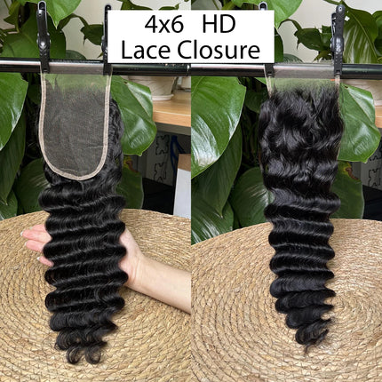 13X6 4X6 HD Lace Closure Frontal Human Hair Deep Wave Hair Melt Skins Pre Plucked 100% Real HD Lace Closure Only Virgin Hair