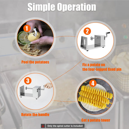 Stainless Steel Manual Potato Cutter for Home Restaurant Snack Bar, Tabletop Spiral Potato Slicer with 4 Blades & Non-slip Feet for Making Tornado Potatoes