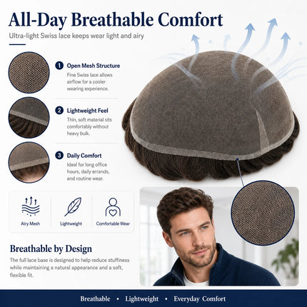 Topunique Full Swiss Lace 90% Light to Medium Light Men Toupee Capillary Prothesis Hair Piece For Men Hair Replacement System