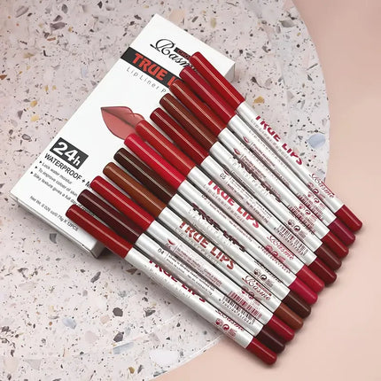 Two Sets Of 24 Sets Of A Full Range Of Brown - Red - Pink Lip Liner Lip stick Smooth Outline Christmas gift