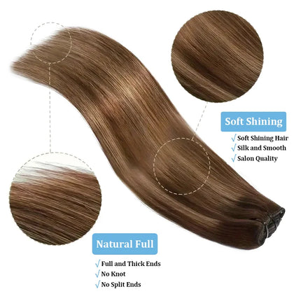 Women Human Hair Extension 8Pcs Clip In Remy Hair Weft 100% Human Hair Extensions For Lady 16''-26'' Natural Clips Hairpieces