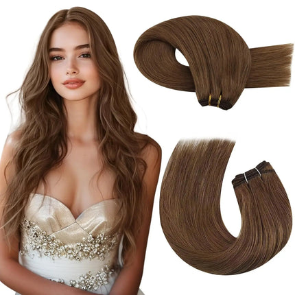 Moresoo Sew in Hair Extensions Weave Hair Human Bundles Machine Remy Hair 100 Gram Double Weft Soft Straight Human Hair Weft
