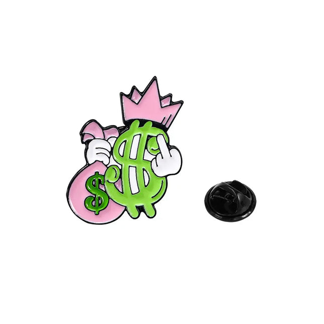 Cartoon Creative US Dollar Shape Enamel Brooch Backpack Clothing Decoration Cute Quirky Design Alloy Lapel Pin Badge Accessories
