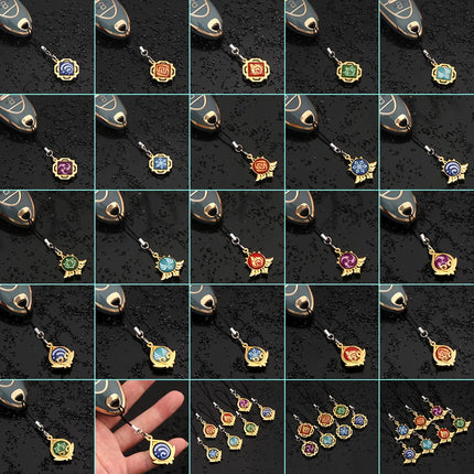 Genshin Impact Hanging Rope Pendant Keychain Eye Of God Seven Elements Double Sided Glass Pendant Keyring Cell Phone Charm