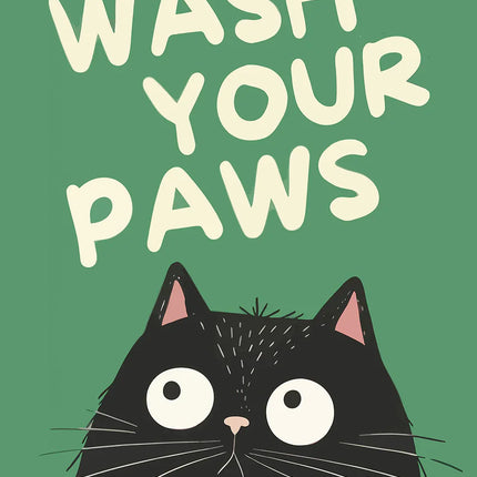 Cute Wash Paws Cat Canvas Print Kawaii WashRoom Bathroom Nursery Wall Art Poster for Modern Living Room Bedroom Home Decor