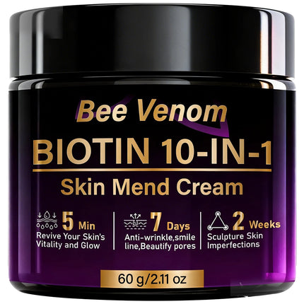 Bee Venom Biotin 10-in-1 Skin Mend Face Cream - 5Min Revitalize, 7Day Anti-Wrinkle, Firming & Moisturizing for Glowing Skin