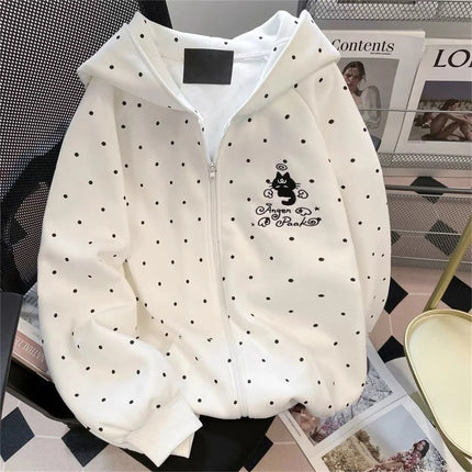 Cute Polka Dot Cat Embroidered Hoodie Autumn Winter Sweet Loose Fi Tzip-up Cardigan Jacket Harajuku Casual Sweatshirts 2026 New