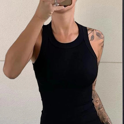 Women Solid O Neck Ribbed Tank Top Summer Basic Elastic Tank Shirts Camisole Chic Fashion Sleeveless Undershirt Pullover Tops