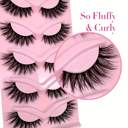 5 Pairs Cat eye Eyelashes 3D Natural False Lashes Fluffy Soft Cross Clear Band Lashes Manga Lashes Wispy Eyelash Makeup