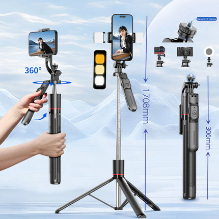 FANGTUOSI 1.7M wireless convenient remote control selfie Handheld gimbalstick tripod foldable stand with light smartphone stand