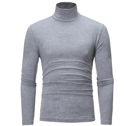 2026 Spring New Men's Turtleneck T-shirt Long Sleeve Slim Fit Solid Color High Elastic Bottoming Pullovers Basic Style Male Tops