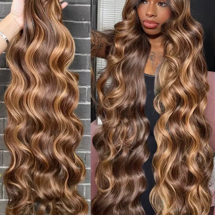 Human Hair Bundles Body Wave Bundles Remy 4/27 Highlight Hair Piano Color Hair Honey Blonde Highlight  1 2 3 4 Bundles For Women