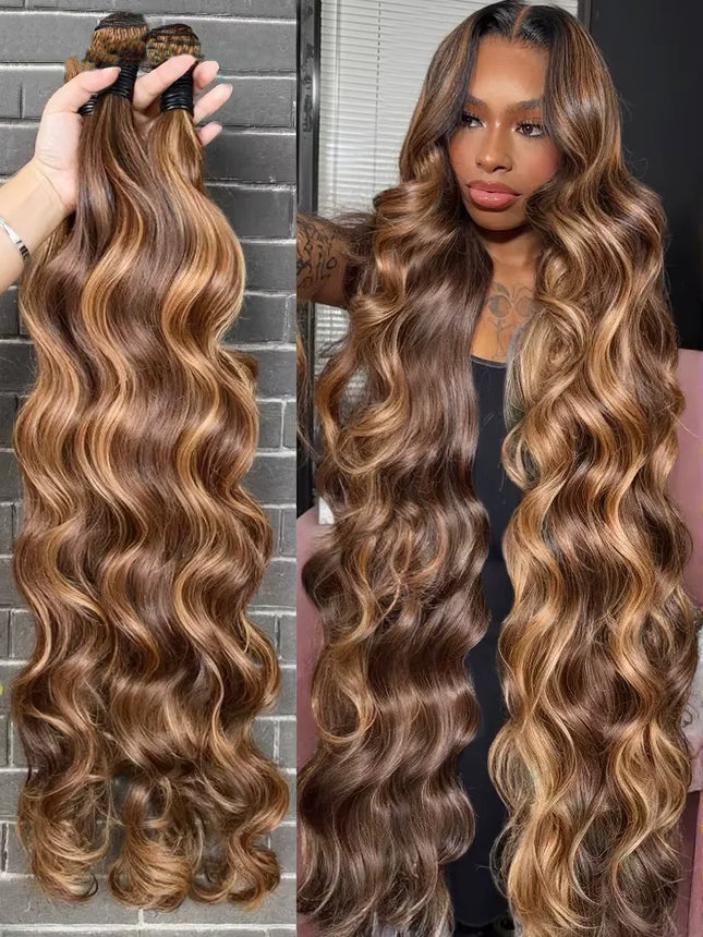 Human Hair Bundles Body Wave Bundles Remy 4/27 Highlight Hair Piano Color Hair Honey Blonde Highlight 1 2 3 4 Bundles For Women