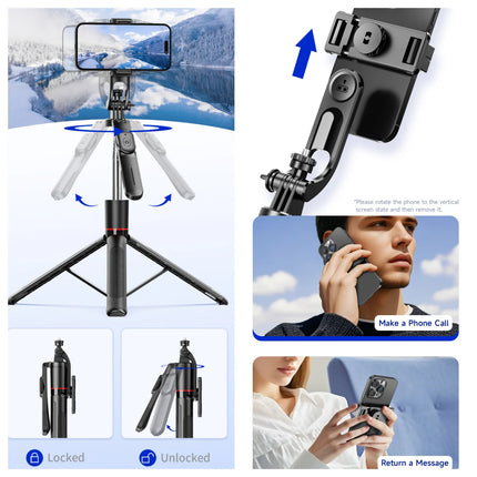 FANGTUOSI 1.7M wireless convenient remote control selfie Handheld gimbalstick tripod foldable stand with light smartphone stand