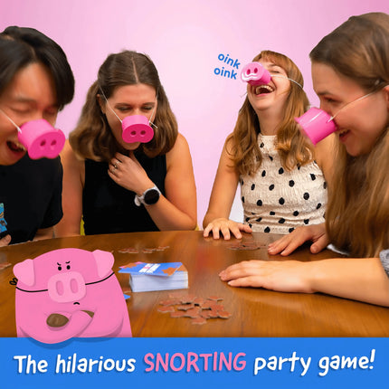 Snort Funny Party Game – The Hilarious You Laugh You Lose Card Game with 150 Challenge Cards, 5 Pig Snouts & 60 Mud Tokens for Family & Friends Game Night