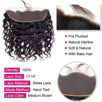 16A Lace Frontal Only 13x4 Water Wave Closure Human Hair Brazilian Lace Front Closure Deep Water Kinky Curly Straight Wave Lace