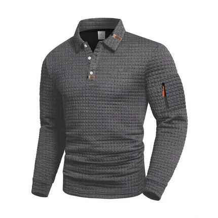 Men's Casual Long-Sleeve Jacquard Solid Color Polo Shirt, Fashionable Autumn/Winter New Style, Casual Men's Clothing, Fast Shipp