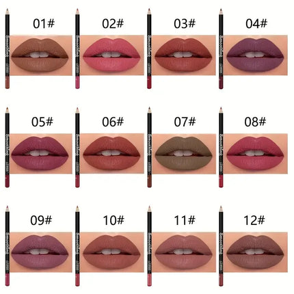 Two Sets Of 24 Sets Of A Full Range Of Brown - Red - Pink Lip Liner Lip stick Smooth Outline Christmas gift