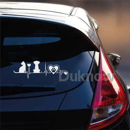 Dog and Cat Silhouette Heartbeat Vinyl Wall Stickers Pet Veterinary Shop Window Decal Car Laptop Removable Decal Veterinary Gift